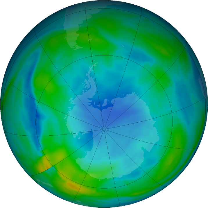 Antarctic ozone map for 30 June 2022